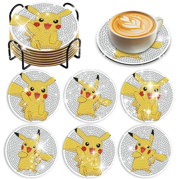 6/8/9/12pcs DIY Pokémon Diamond Painting Cousters Cute Cartoon Rhinestones Art Mosaic Cup Pad Table Placemat Home Decor Gift