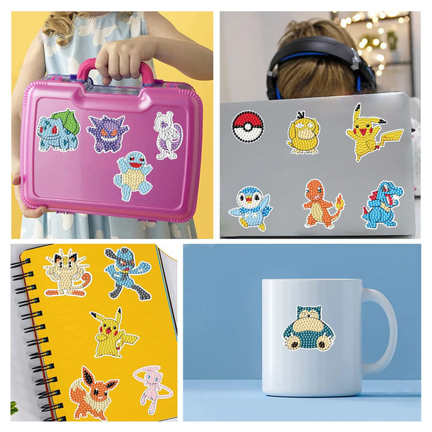 5D Diamond Painting Stickers Cartoon Game Pokemon Pikachu  DIY Casual Stickers Handmade Lovers School Bag Decoration Paintings