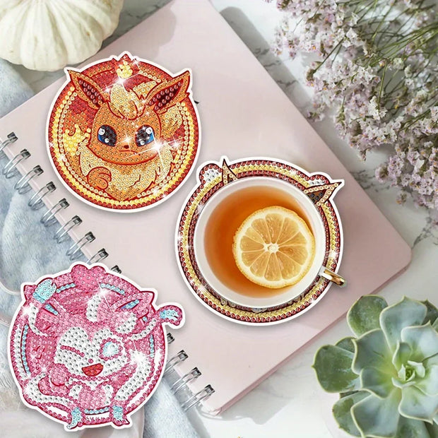 6/8/9/12pcs DIY Pokémon Diamond Painting Cousters Cute Cartoon Rhinestones Art Mosaic Cup Pad Table Placemat Home Decor Gift