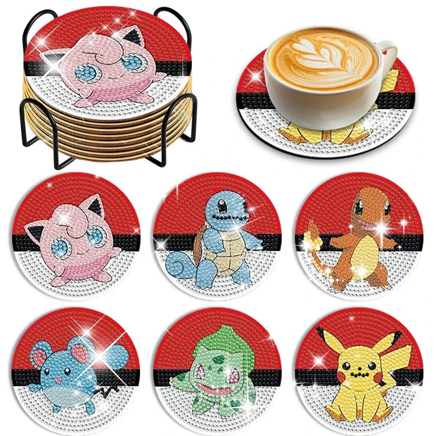 6/8/9/12pcs DIY Pokémon Diamond Painting Cousters Cute Cartoon Rhinestones Art Mosaic Cup Pad Table Placemat Home Decor Gift
