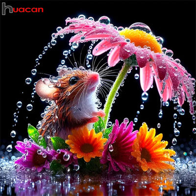 Huacan DIY Diamond Painting Animal Mouse Kits Full Round Square Diamond Embroidery Flower Funny Home Decor Handmade Gift