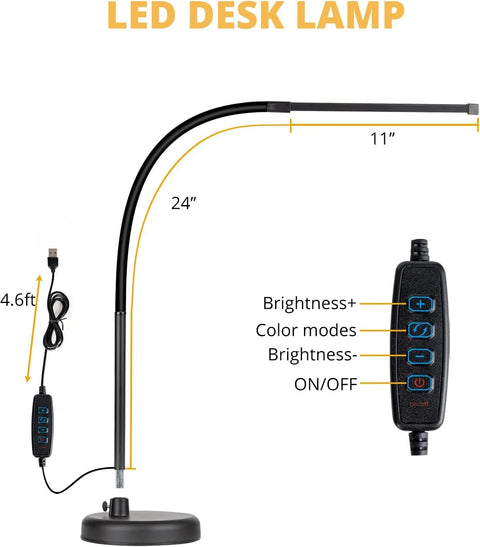 LOOPITYS LED Desk Lamp, Swing Arm Architect Task Lamp with Long Flexible Gooseneck, 3 Color Modes, and USB Adapter